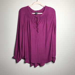 Torrid Tie Up Neck Pheasant Top Blouse Purple Sz 2